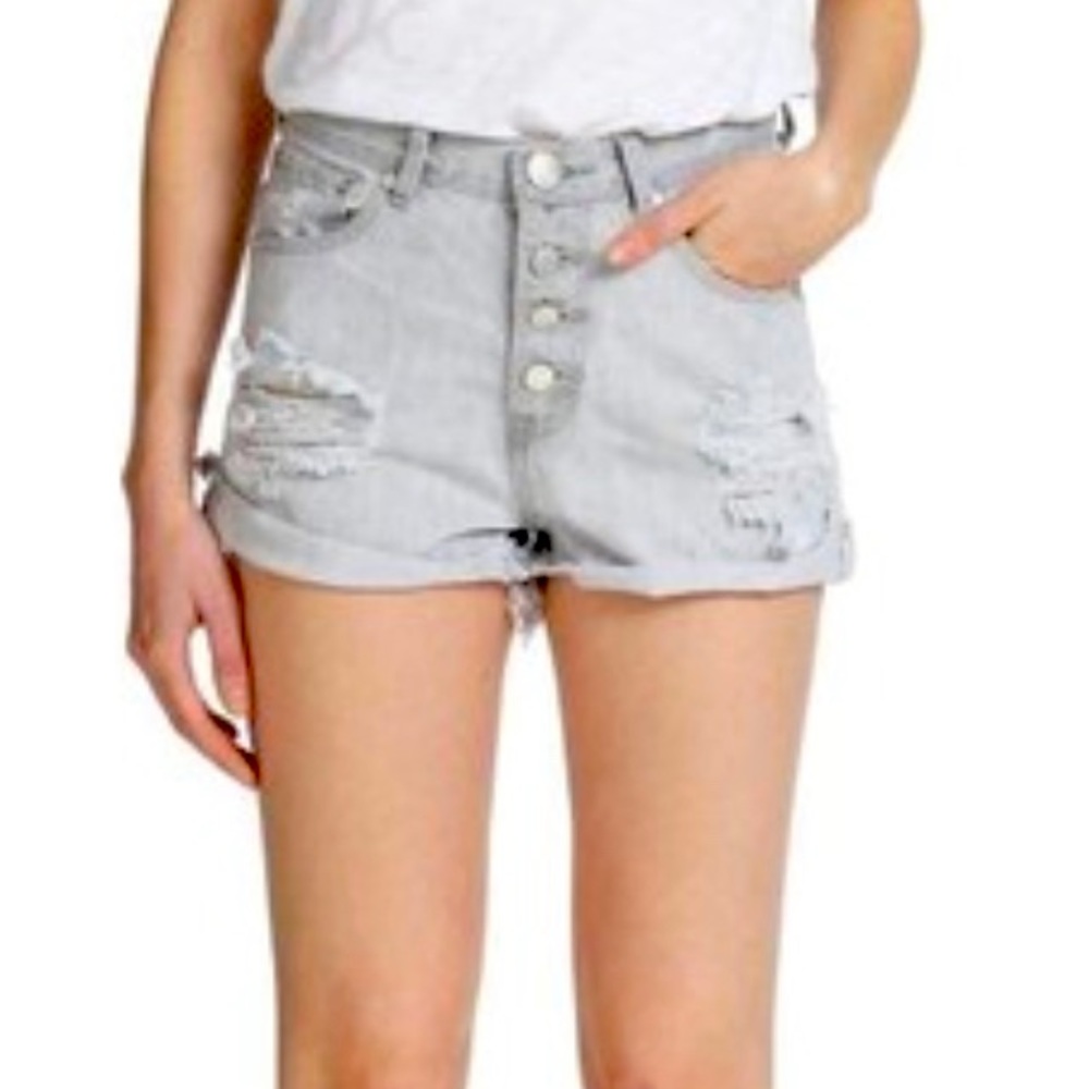 ONE TEASPOON Hawks Shorts Relaxed Fit Distressed Ice Grey